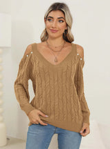 Women's autumn and winter deep V sexy off shoulder loose pullover sweater top for women - V.I.P Digital Presence