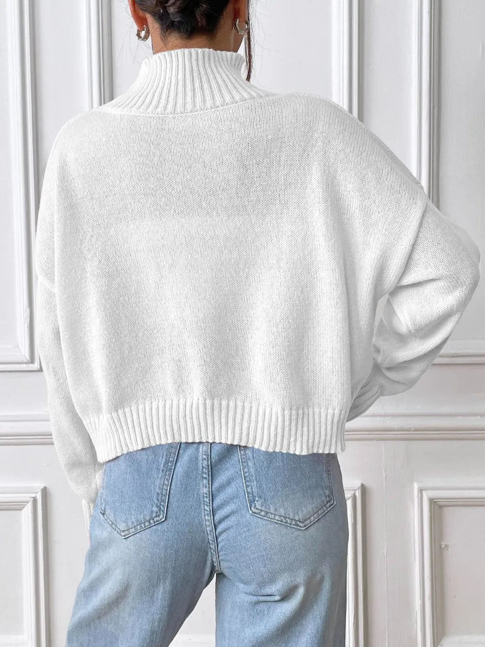Women's autumn and winter high neck pullover sweater solid color loose casual base sweater - V.I.P Digital Presence