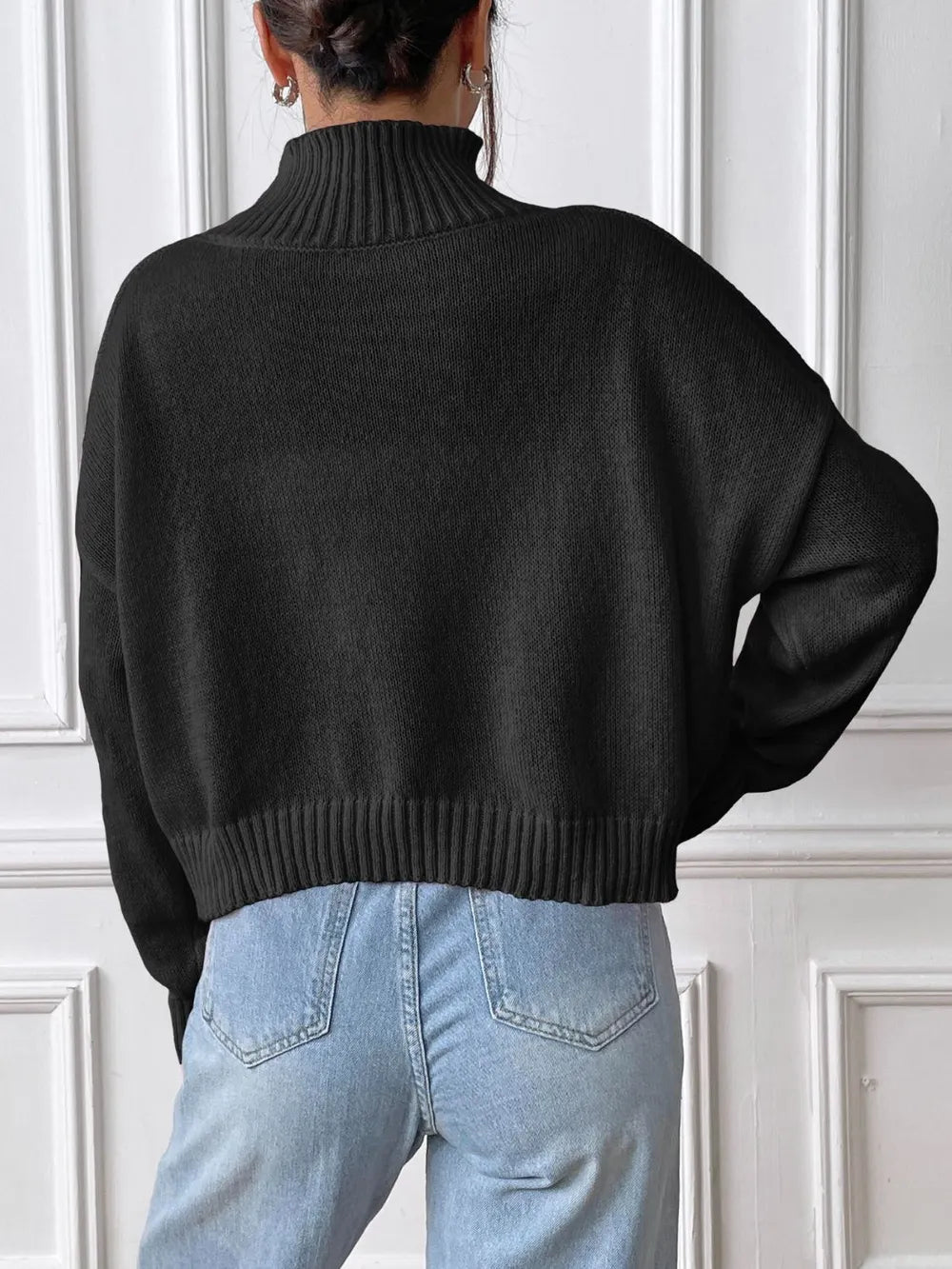 Women's autumn and winter high neck pullover sweater solid color loose casual base sweater - V.I.P Digital Presence