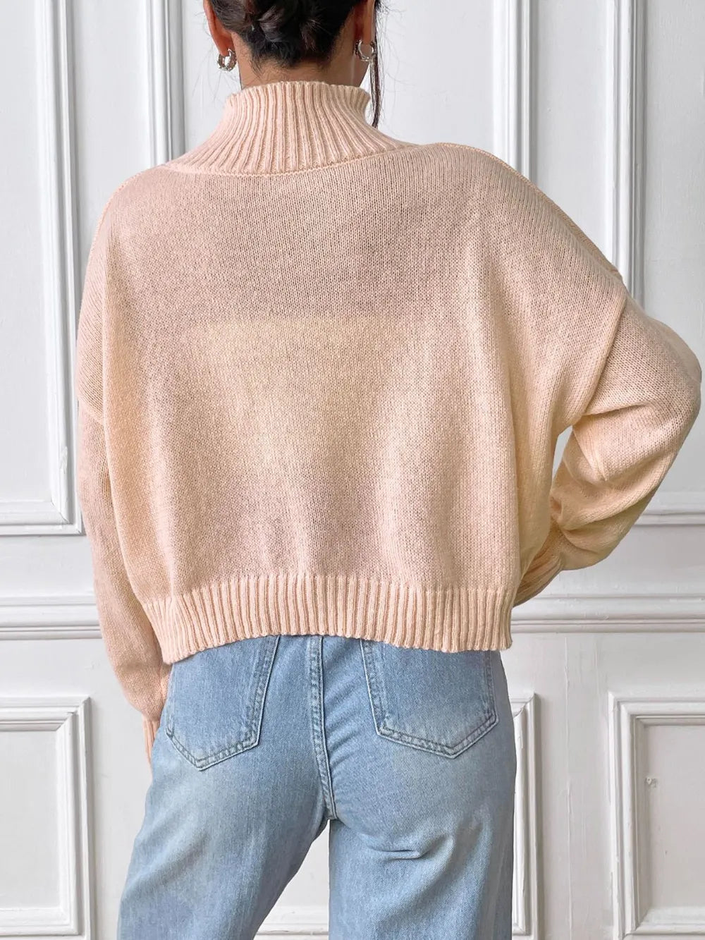 Women's autumn and winter high neck pullover sweater solid color loose casual base sweater - V.I.P Digital Presence