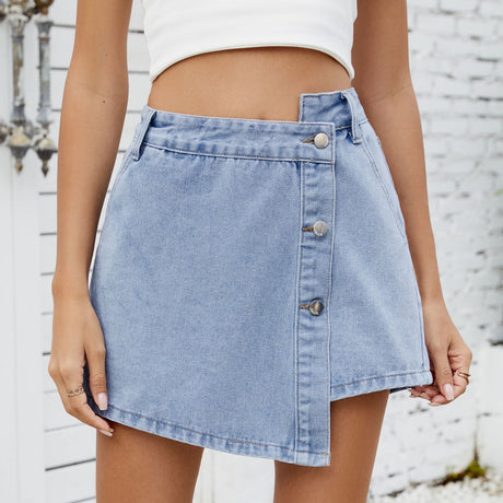 Women's button up irregular denim skirt pants - V.I.P Digital Presence
