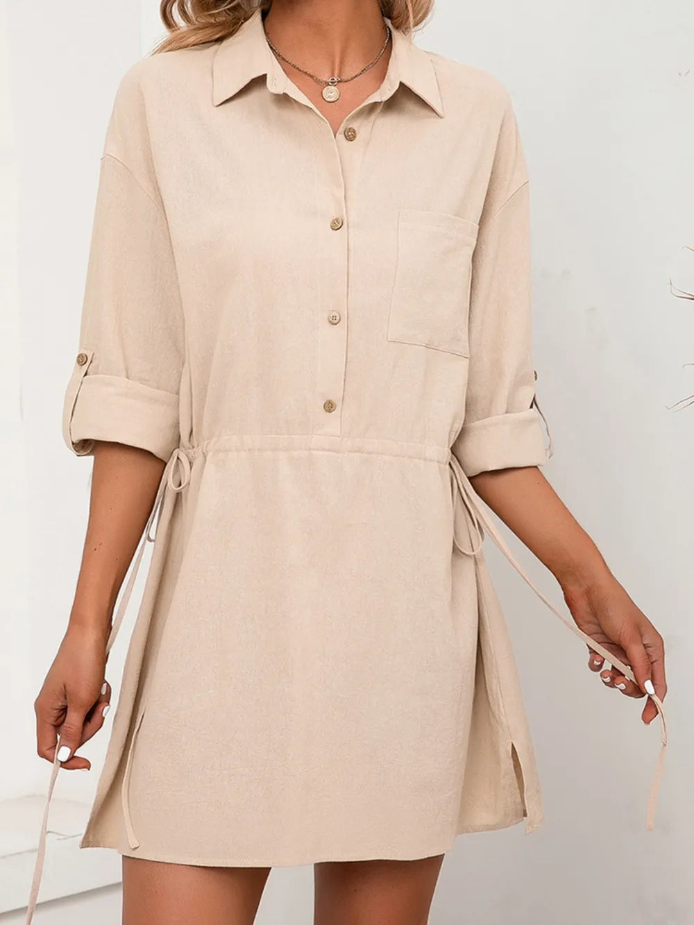 Women's casual loose mid length shirt dress - V.I.P Digital Presence
