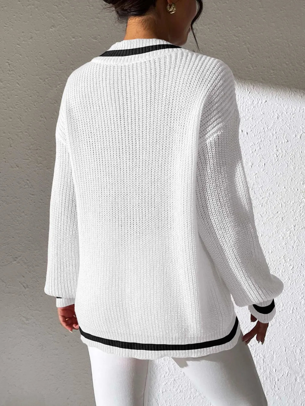 Women's College Style Women's Sweater Color Contrasting V-neck Loose Sweater - V.I.P Digital Presence