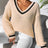 Women's College Style Women's Sweater Color Contrasting V-neck Loose Sweater - V.I.P Digital Presence