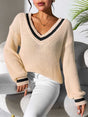 Women's College Style Women's Sweater Color Contrasting V-neck Loose Sweater - V.I.P Digital Presence