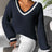 Women's College Style Women's Sweater Color Contrasting V-neck Loose Sweater - V.I.P Digital Presence