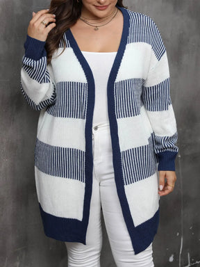 Women's contrasting striped spliced woven sweater long sleeved women's casual cardigan jacket - V.I.P Digital Presence