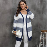 Women's contrasting striped spliced woven sweater long sleeved women's casual cardigan jacket - V.I.P Digital Presence
