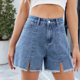 Women's denim shorts with frayed edges versatile split hot pants - V.I.P Digital Presence
