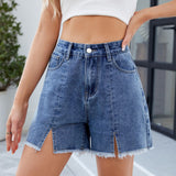 Women's denim shorts with frayed edges versatile split hot pants - V.I.P Digital Presence