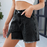 Women's denim shorts with frayed edges versatile split hot pants - V.I.P Digital Presence