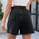 Women's denim shorts with frayed edges versatile split hot pants - V.I.P Digital Presence