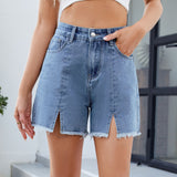 Women's denim shorts with frayed edges versatile split hot pants - V.I.P Digital Presence