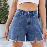 Women's denim shorts with frayed edges versatile split hot pants - V.I.P Digital Presence