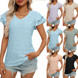 Women's European and American V-neck sweet short sleeved T-shirt hollowed out top - V.I.P Digital Presence