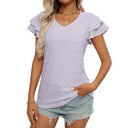 Women's European and American V-neck sweet short sleeved T-shirt hollowed out top - V.I.P Digital Presence