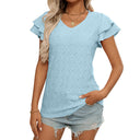 Women's European and American V-neck sweet short sleeved T-shirt hollowed out top - V.I.P Digital Presence