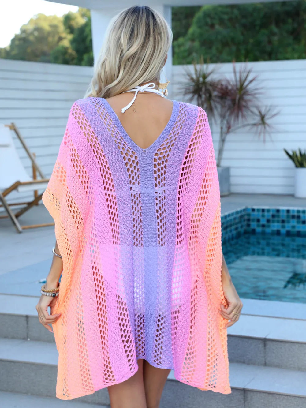 Women's gradient color hollow woven sweater loose casual bikini dress - V.I.P Digital Presence