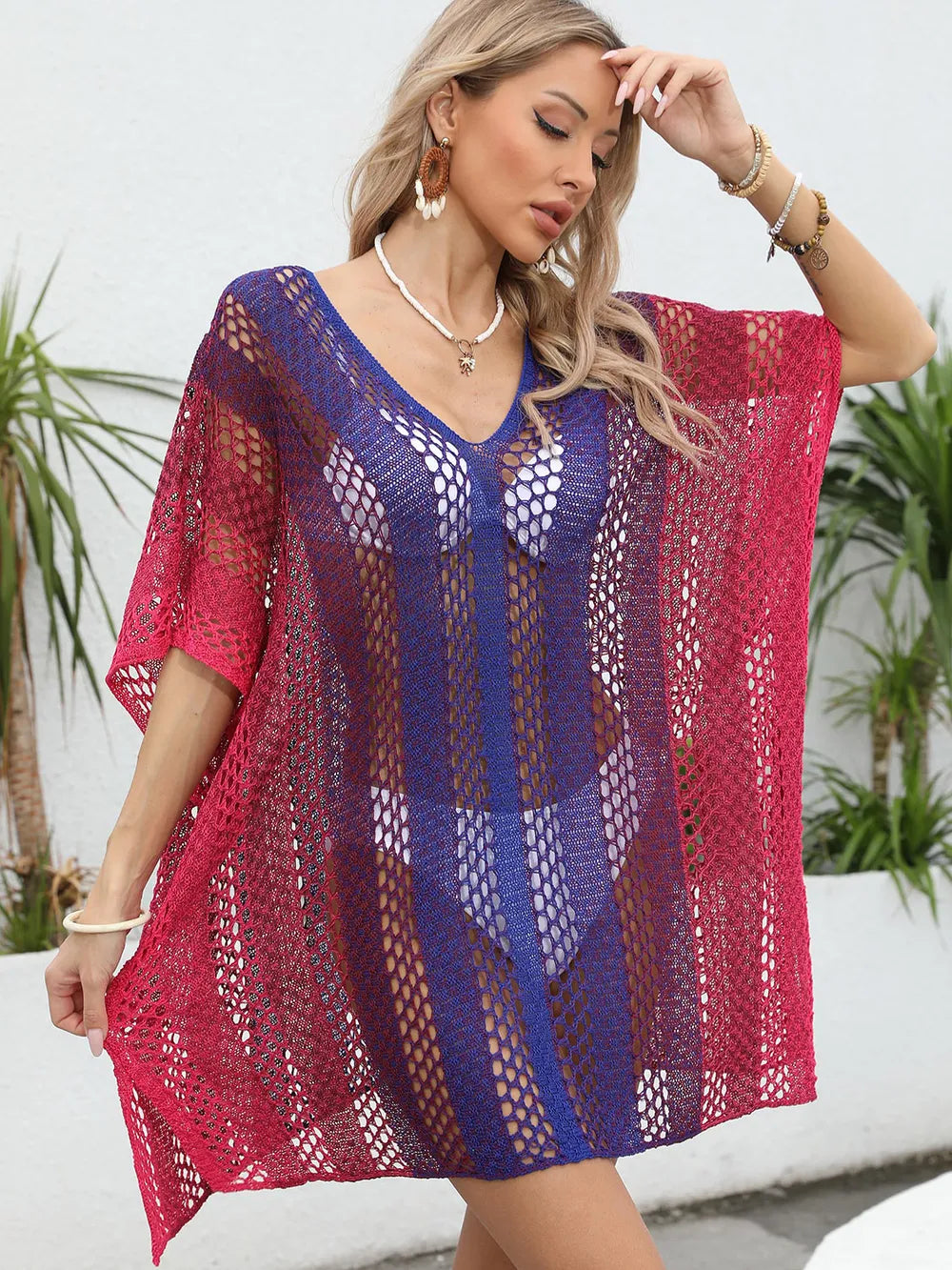 Women's gradient color hollow woven sweater loose casual bikini dress - V.I.P Digital Presence
