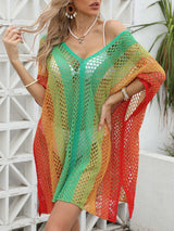 Women's gradient color hollow woven sweater loose casual bikini dress - V.I.P Digital Presence