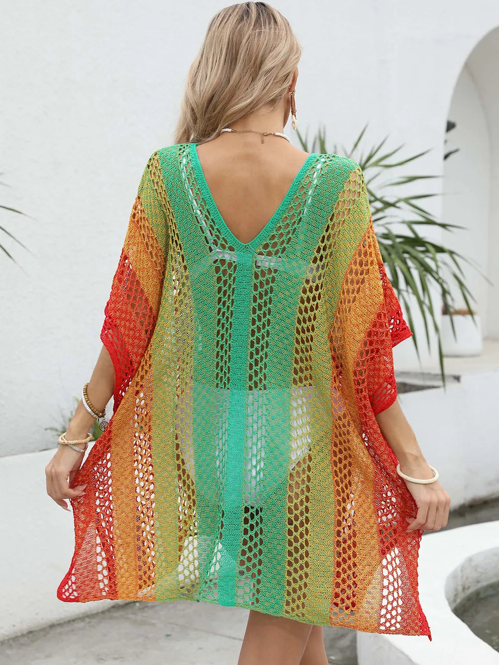 Women's gradient color hollow woven sweater loose casual bikini dress - V.I.P Digital Presence