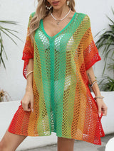 Women's gradient color hollow woven sweater loose casual bikini dress - V.I.P Digital Presence