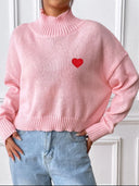 Women's high neck pullover sweater loose heart sticker casual base sweater - V.I.P Digital Presence