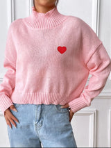 Women's high neck pullover sweater loose heart sticker casual base sweater - V.I.P Digital Presence