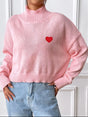 Women's high neck pullover sweater loose heart sticker casual base sweater - V.I.P Digital Presence