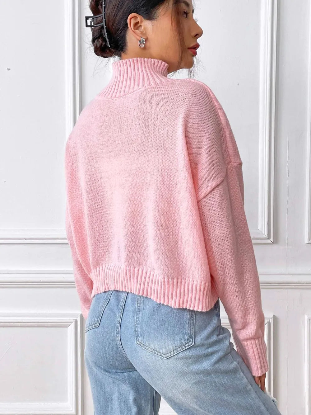 Women's high neck pullover sweater loose heart sticker casual base sweater - V.I.P Digital Presence