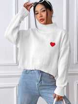 Women's high neck pullover sweater loose heart sticker casual base sweater - V.I.P Digital Presence