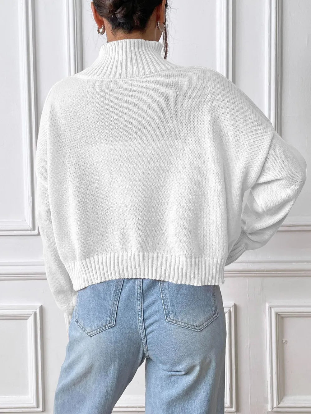 Women's high neck pullover sweater loose heart sticker casual base sweater - V.I.P Digital Presence