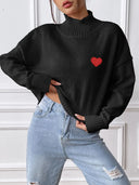 Women's high neck pullover sweater loose heart sticker casual base sweater - V.I.P Digital Presence