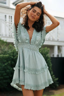 Women's lace patchwork lace up backless big swing batball sleeve dress - V.I.P Digital Presence