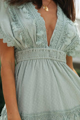 Women's lace patchwork lace up backless big swing batball sleeve dress - V.I.P Digital Presence