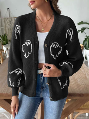 Women's loose casual button sweater cartoon jacquard cardigan for women - V.I.P Digital Presence