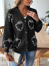 Women's loose casual button sweater cartoon jacquard cardigan for women - V.I.P Digital Presence