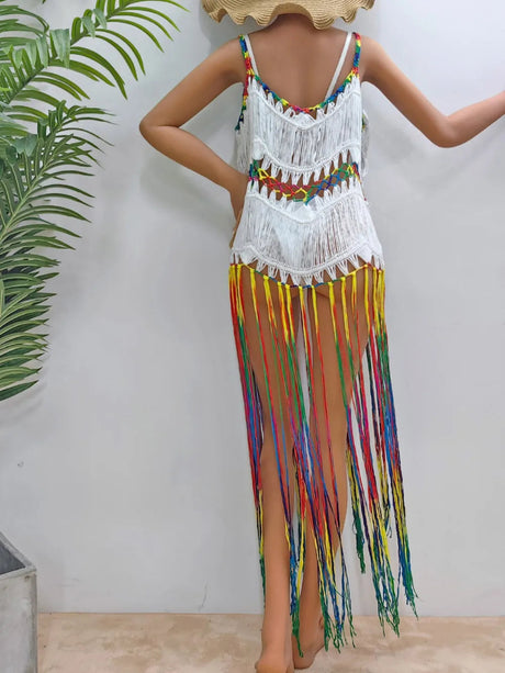 Women's pure hand crochet dyed tassel skirt with random gradient camisole skirt - V.I.P Digital Presence