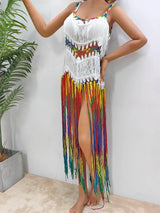 Women's pure hand crochet dyed tassel skirt with random gradient camisole skirt - V.I.P Digital Presence