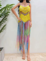 Women's pure hand crochet dyed tassel skirt with random gradient camisole skirt - V.I.P Digital Presence