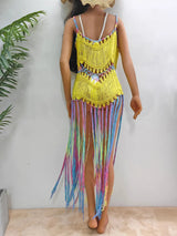 Women's pure hand crochet dyed tassel skirt with random gradient camisole skirt - V.I.P Digital Presence