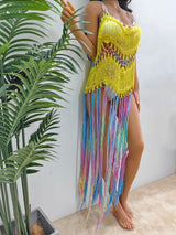 Women's pure hand crochet dyed tassel skirt with random gradient camisole skirt - V.I.P Digital Presence