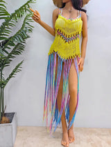 Women's pure hand crochet dyed tassel skirt with random gradient camisole skirt - V.I.P Digital Presence
