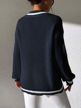 Women's Top Color Contrast Splicing V-neck Long Sleeve Sweater - V.I.P Digital Presence