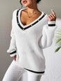 Women's Top Color Contrast Splicing V-neck Long Sleeve Sweater - V.I.P Digital Presence