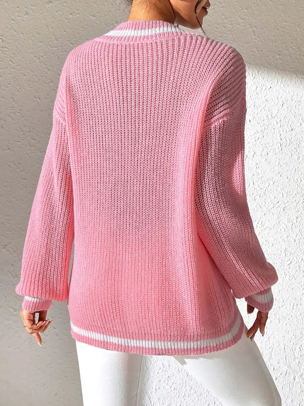 Women's Top Color Contrast Splicing V-neck Long Sleeve Sweater - V.I.P Digital Presence