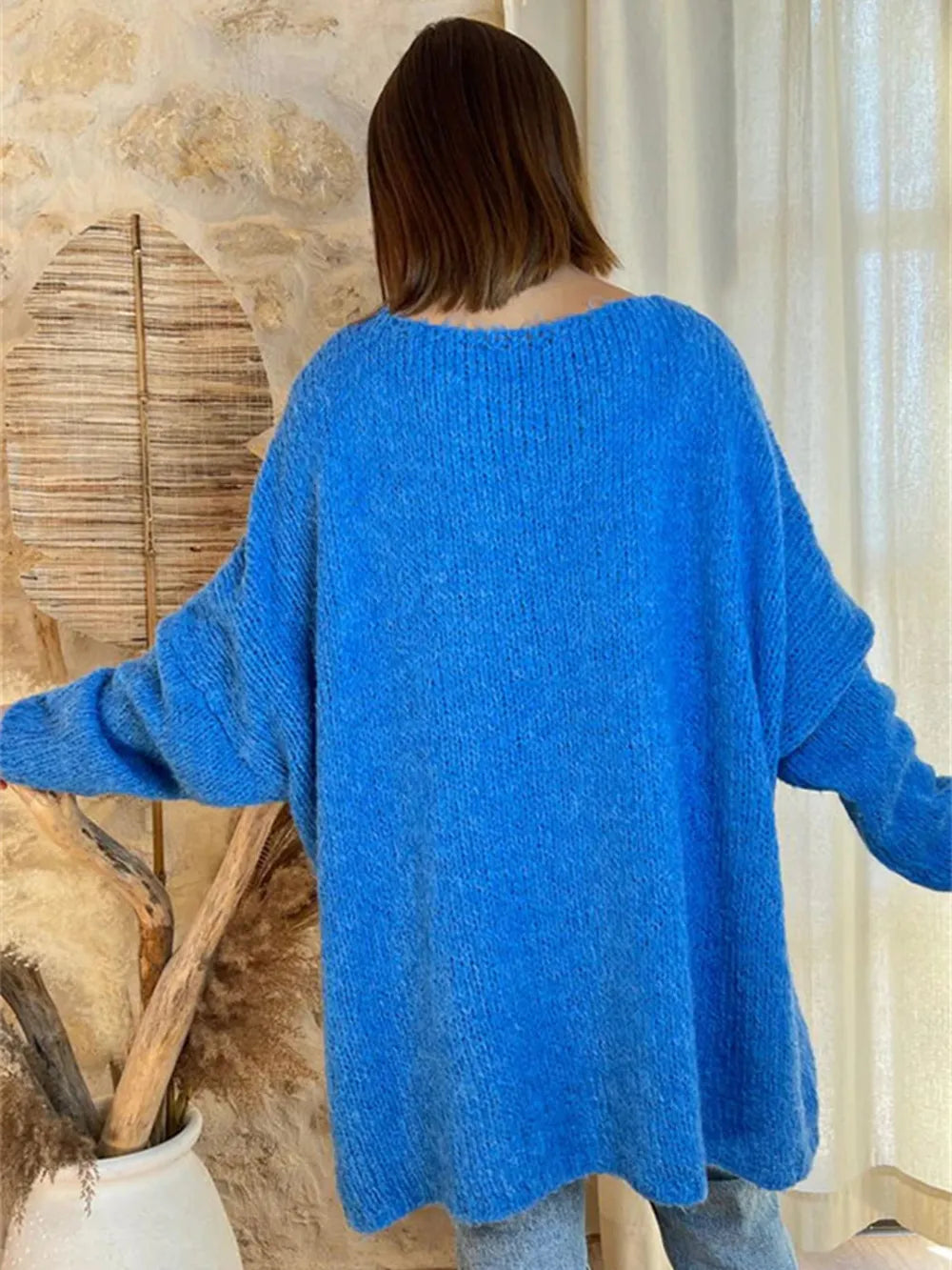 Women's V-neck letter loose and lazy knitted sweater - V.I.P Digital Presence