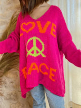 Women's V-neck letter loose and lazy knitted sweater - V.I.P Digital Presence