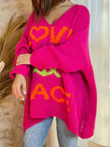 Women's V-neck letter loose and lazy knitted sweater - V.I.P Digital Presence