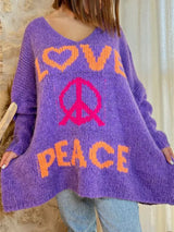Women's V-neck letter loose and lazy knitted sweater - V.I.P Digital Presence